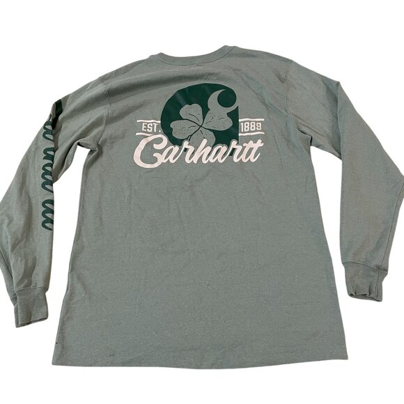 Carhartt Long Sleeve T-Shirt Men's Size Small Loose Fit Green 4 Leaf Clover - Picture 5 of 5